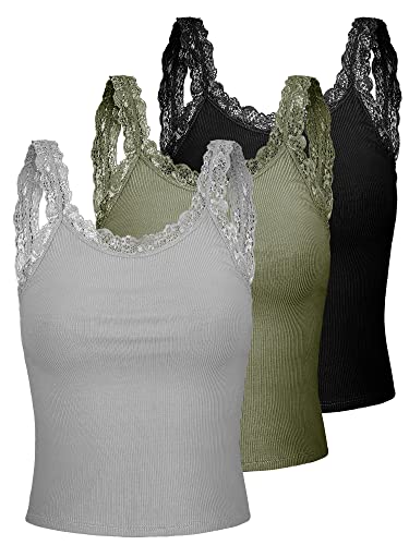 3 Pcs Women's Lace Patchwork Tank Top Lace Camisole Tank Tops